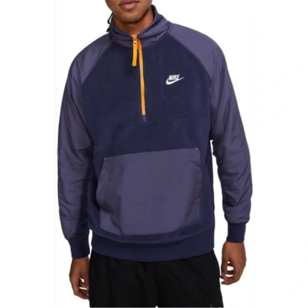 Nike NSW CE Winter Polar Fleece Half-Zip Sweater in Navy Blue and Orange